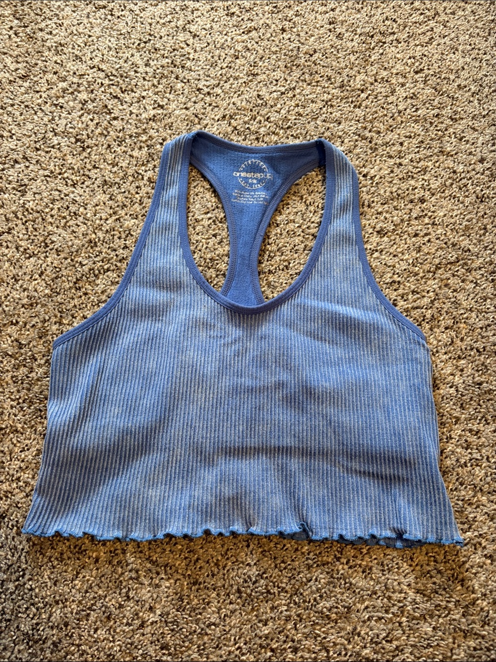 Blue Ribbed Racerback Crop Tank